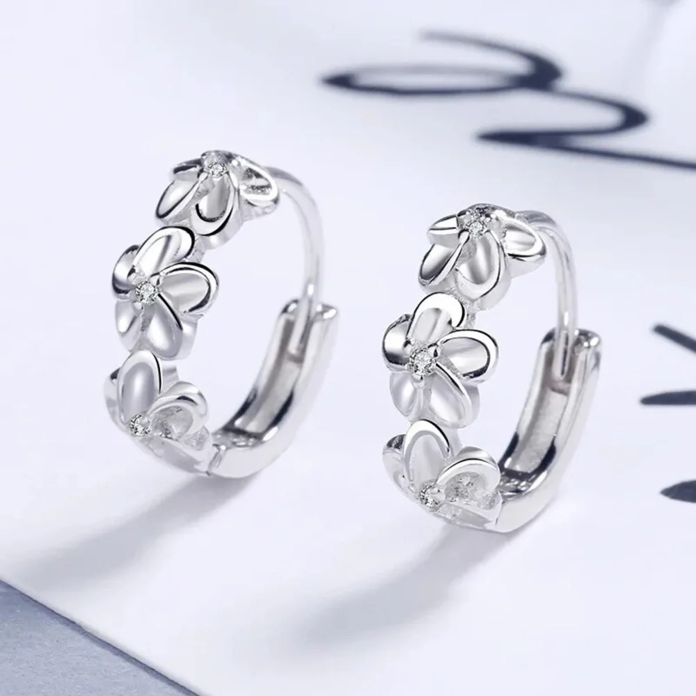 925 Sterling silver romantic plum bossom crystal earrings for women fashion